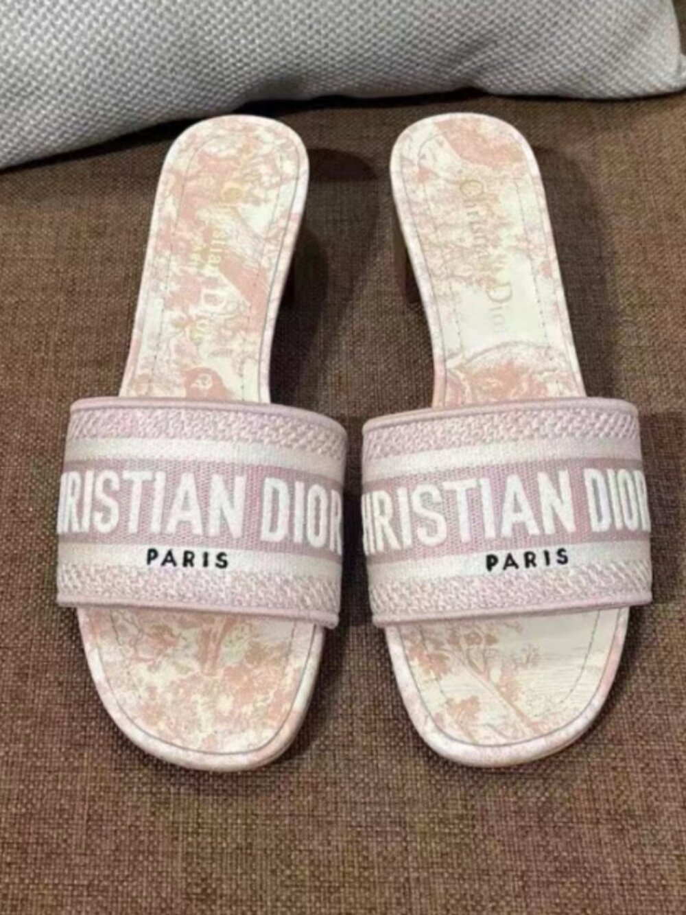 Dior Dway Pink Logo Heeled Slides